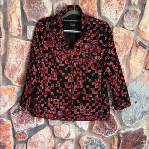 Chic Geometric Blazer in Black and Red